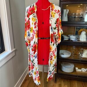 L.I.F.E Love is For Eternity Floral Kimono Duster Large Boho Summer Layer